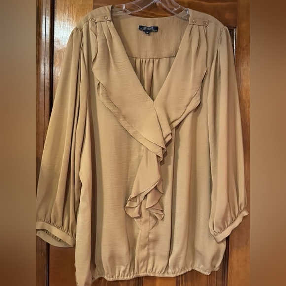 Apt. 9 Tan Ruffle Blouse - Picture 1 of 2